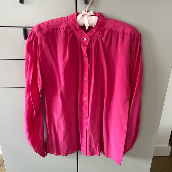 Saint Laurent Rive Gauche Hot Pink Silk vintage button up blouse Size 2 Feminine - Picture 2 of 11